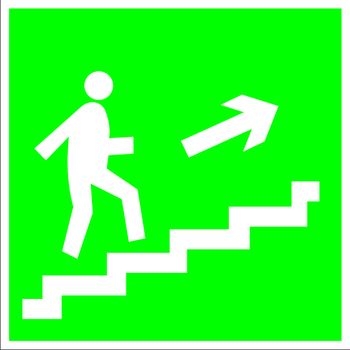 E15 направление к эвакуационному выходу по лестнице вверх (правосторонний) (пластик, 200х200 мм) - Знаки безопасности - Эвакуационные знаки - Магазин Охраны Труда fullBUILD